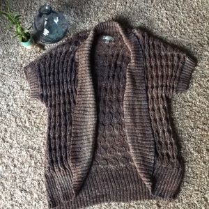 dressbarn 1X Brown & Sparkly Short Sleeve Cardigan